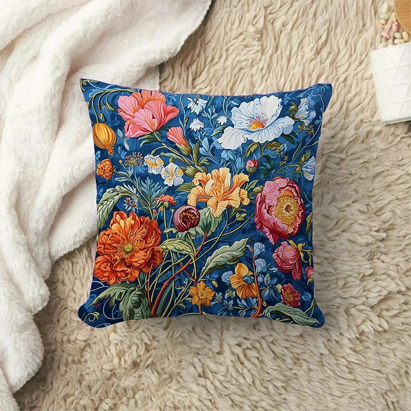 Vintage Flowers 1PC Throw Pillow Covers Multiple Size Coastal Outdoor Decorative Pillows Soft Cushion Cases for Couch Sofa Bed Home Decor