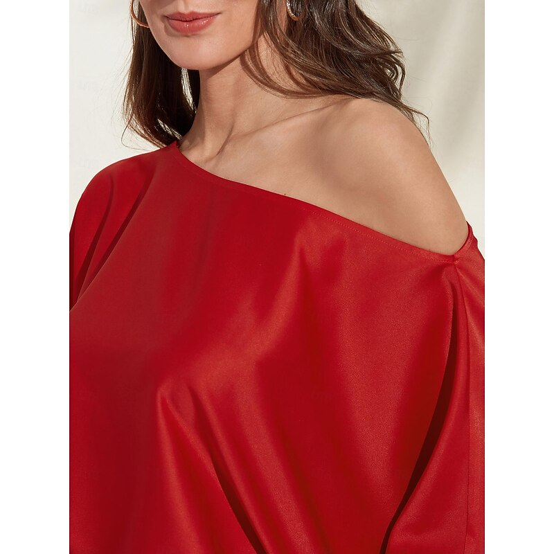 Satin Solid Puff Sleeve Cold Shoulder Culottes Suit3