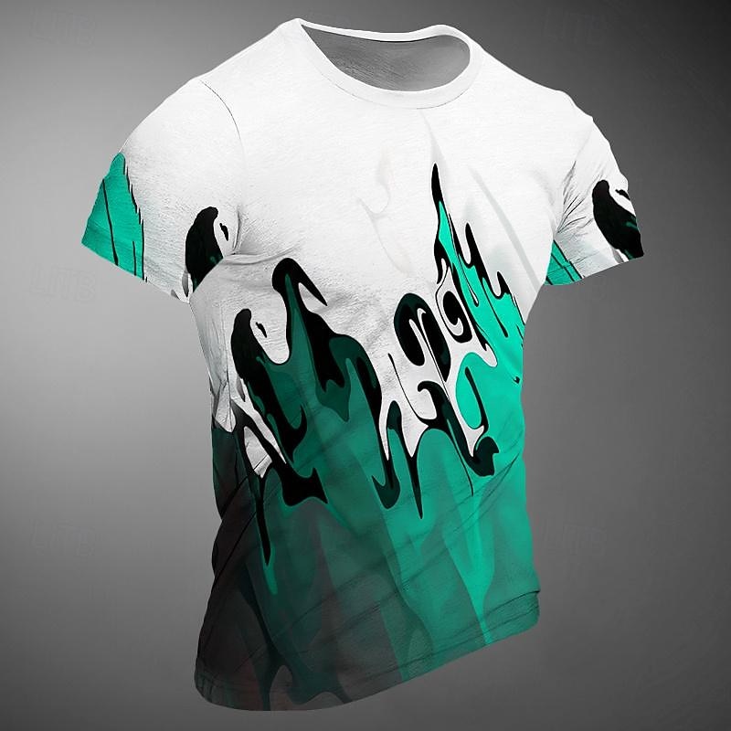 Men's Graphic Color Block Flame T Shirt Short Sleeve T shirt 3D Print Crew Neck Shirt Sports Daily Casual Sports Outdoor Holiday Going out Red Blue Purple Spring & Summer Clothing Apparel S M L XL3