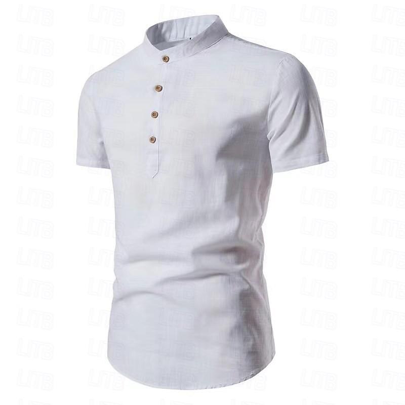 Men's Shirt Linen Shirt Cotton Linen Shirt Chinese Collar Shirt Mandarin Collar Shirt Summer Shirt Plain Vacation Street Black White Red Brown Short Sleeve Standing Collar Summer Clothing Apparel