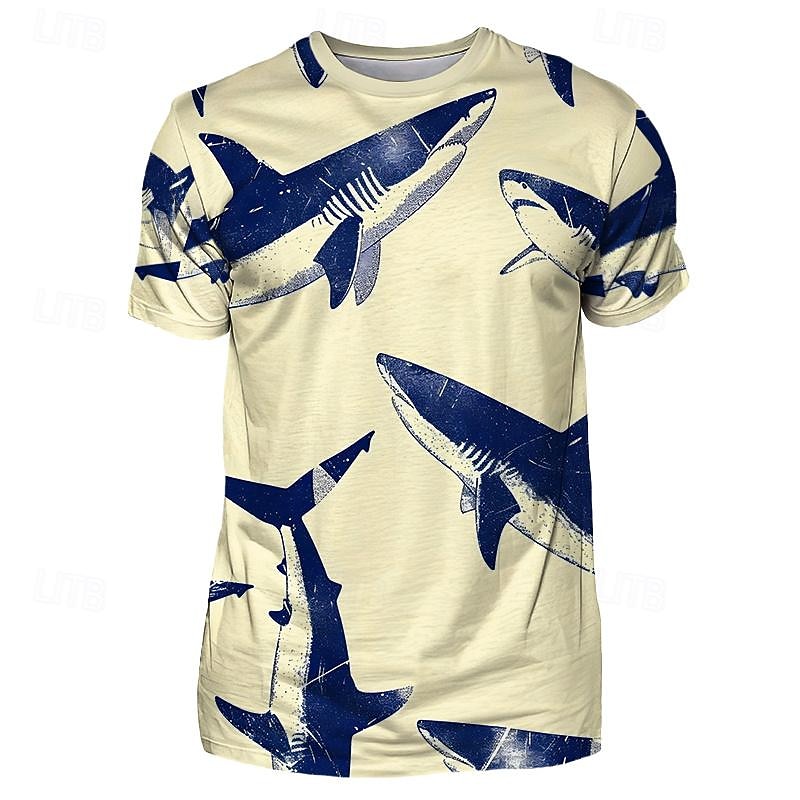 Men's Graphic Animal Shark T Shirt Short Sleeve T shirt 3D Print Crew Neck Shirt Vacation Designer Casual Sports Outdoor Holiday Going out Yellow Pink Blue Spring & Summer Clothing Apparel S M L XL3