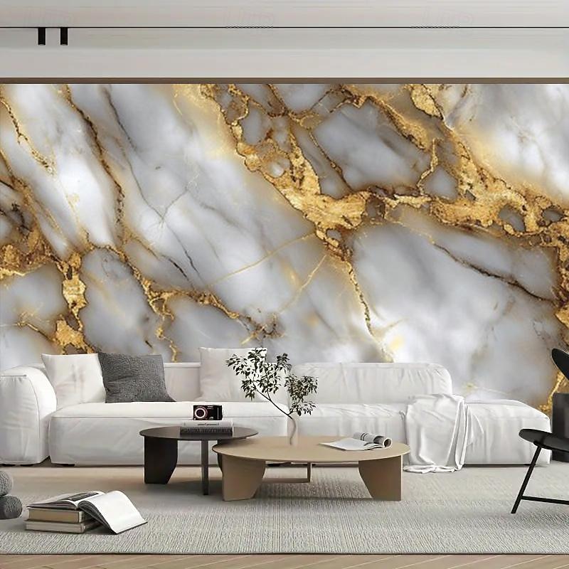 Cool Wallpapers White Gold Marble Wallpaper Wall Mural Wall Covering Sticker Peel and Stick Removable PVC/Vinyl Material Self Adhesive/Adhesive Required Wall Decor for Living Room Kitchen Bathroom2
