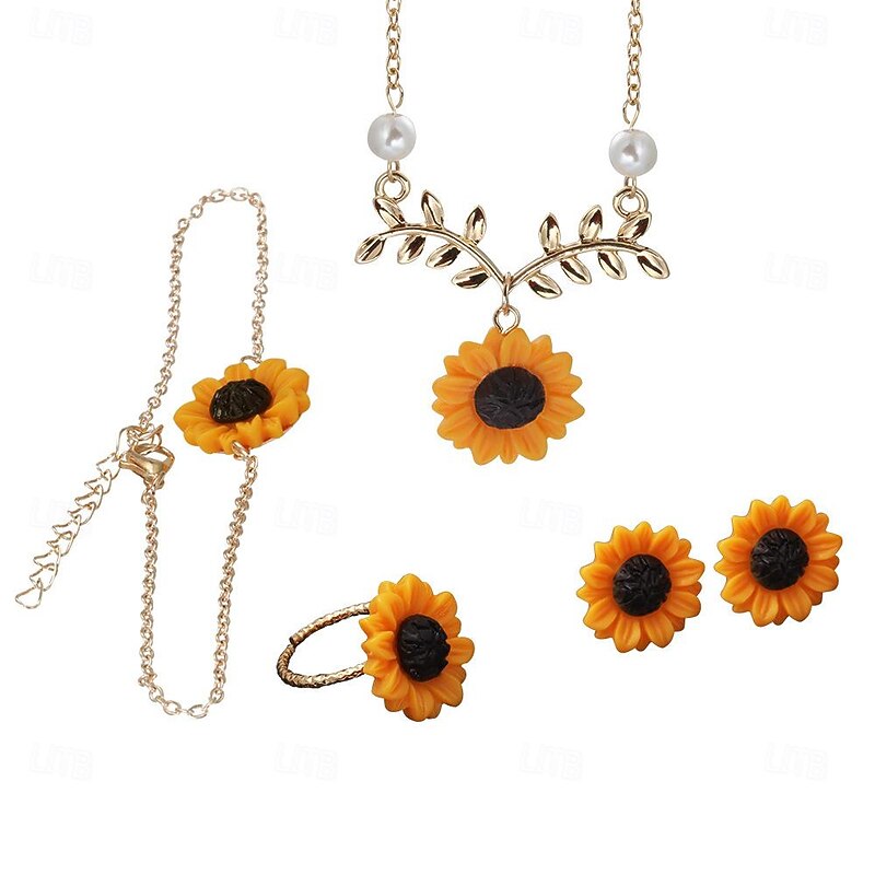 Jewelry Creative Sunflower Necklace Sunflower Earrings Ring Flower Bracelet Four Piece Set2