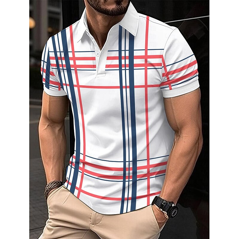 Men's Polo Shirt Work Street Turndown Short Sleeves Solid / Plain Color Basic Summer Loose Fit Ash rice white Navy Polo Shirt