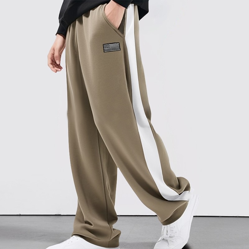 Men's Sweatpants Joggers Trousers Patchwork Drawstring Elastic Waist Color Block National Flag Comfort Breathable Casual Daily Holiday Sports Fashion Black Blue3