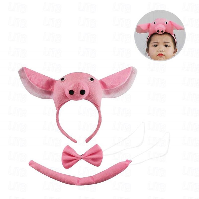 Pig Ears Costume Headband with Bow Tie and Tail Pig Costume Accessory April Fool 's Day Children's Party Decoration Party Cosplay2
