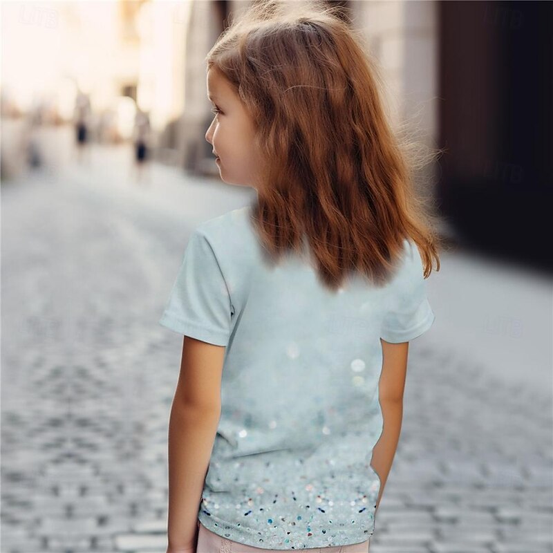 Girls' 3D Cat Butterfly Tee Shirts Short Sleeve 3D Print Summer Active Fashion Cute Polyester Kids 3-12 Years Crew Neck Outdoor Casual Daily Regular Fit3