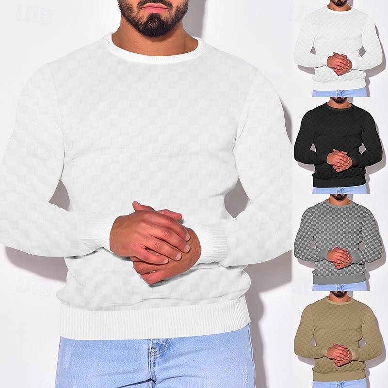 Men's T Shirt Tee Knit Tee Tee Top Long Sleeve Crew Neck Spring &  Fall Plain Fashion Designer Basic Knit Vacation Street Going out Black White Khaki Top Tee for Men