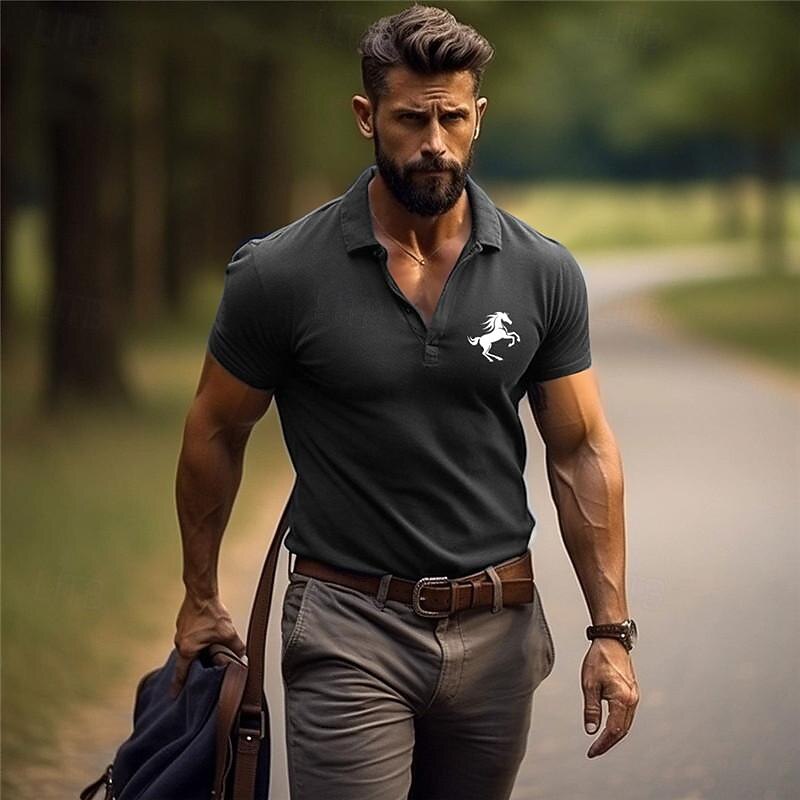 Kentucky Derby Men's Golf Shirt Short Sleeve Polo Shirts Collared Shirts Casual Vacation Wear Party Outfits Buttons 3D Print Summer Black Wine Navy Blue4