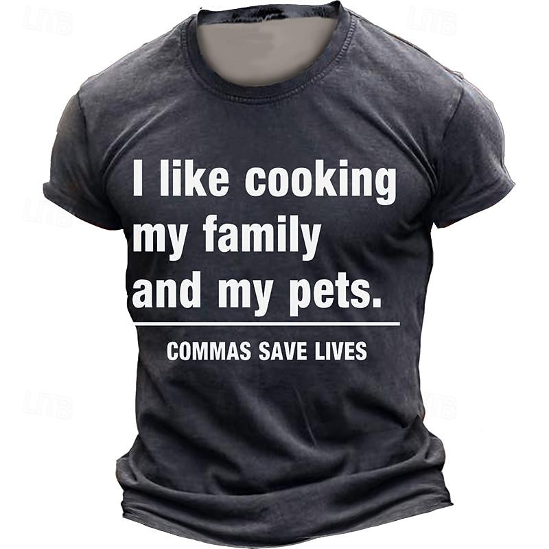 Men's I like Cooking My Family and My Pets T Shirt Short Sleeve T shirt 3D Print Crew Neck Shirt Daily Designer Street Style Sports Outdoor Holiday Going out Black Brown Dark Blue Spring & Summer4