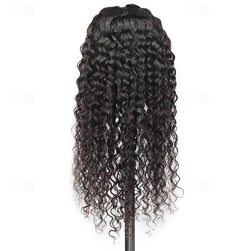 Remy Human Hair 4*4 transparent lace Water Wave human hair wig Natural color Lace wig 150% density2
