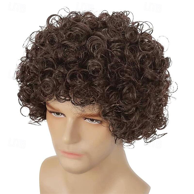Dai Cloud Short Brown Curly Afro Wigs for Men Fluffy Rocker Synthetic Wigs for Cosplay Costume Wigs Halloween Wigs3