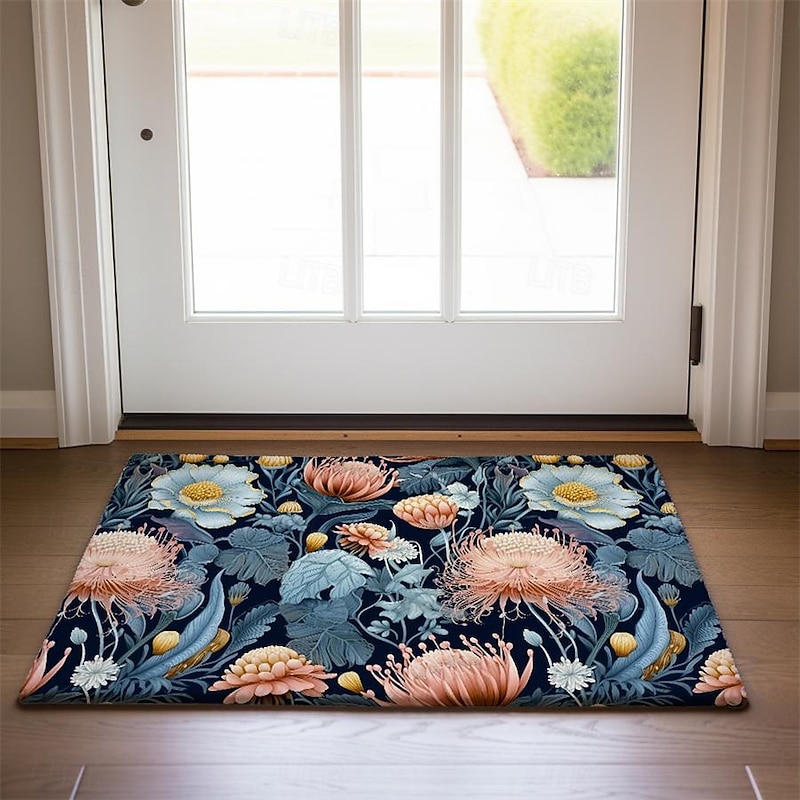 Green Yellow Floral Doormat Floor Mats Washable Rugs Kitchen Mat Non-Slip Oil Proof Rug Indoor Outdoor Mat Bedroom Decor Bathroom Mat Entrance Rug4