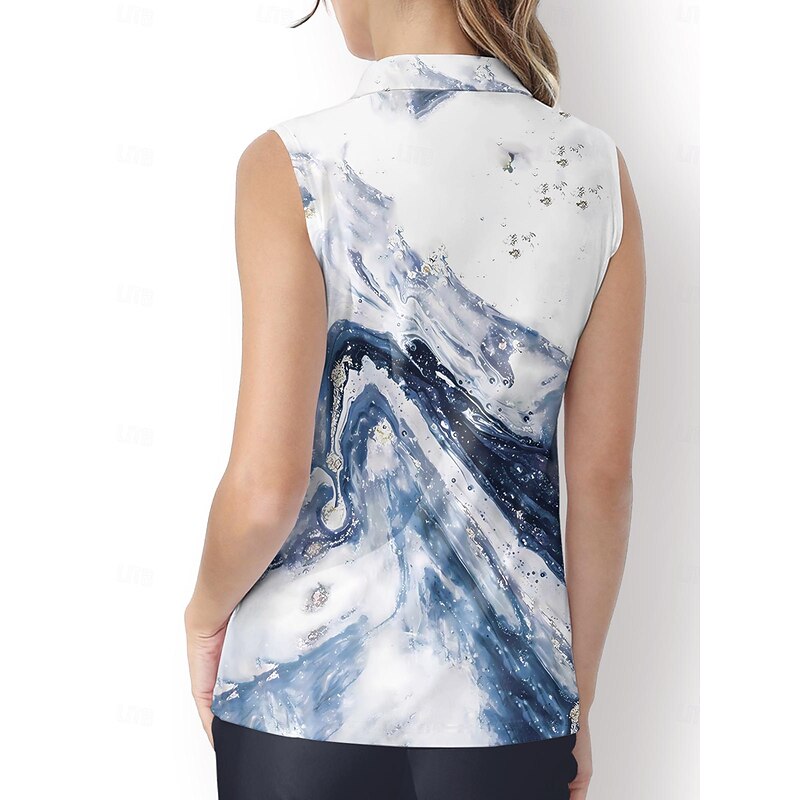 Women's Golf Polo Shirt Blue Sleeveless Sun Protection Top Ladies Golf Attire Clothes Outfits Wear Apparel2