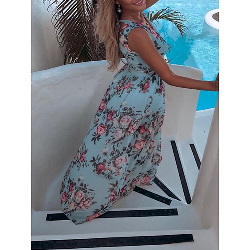 Women's Long Dress Maxi Dress Casual Dress Swing Dress A Line Dress Summer Dress Hawaiian Maxi Boho Vacation Street Holiday Regular Fit Floral Sleeveless V Neck Yellow Pink Green Light Blue Summer3