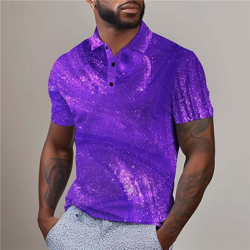 Men's Graphic Golf Shirt Short Sleeve Polo Shirts Collared Shirts Casual Vacation Wear Rave Wear Party Outfits 3D Print Buttons Summer Red Purple Gold3