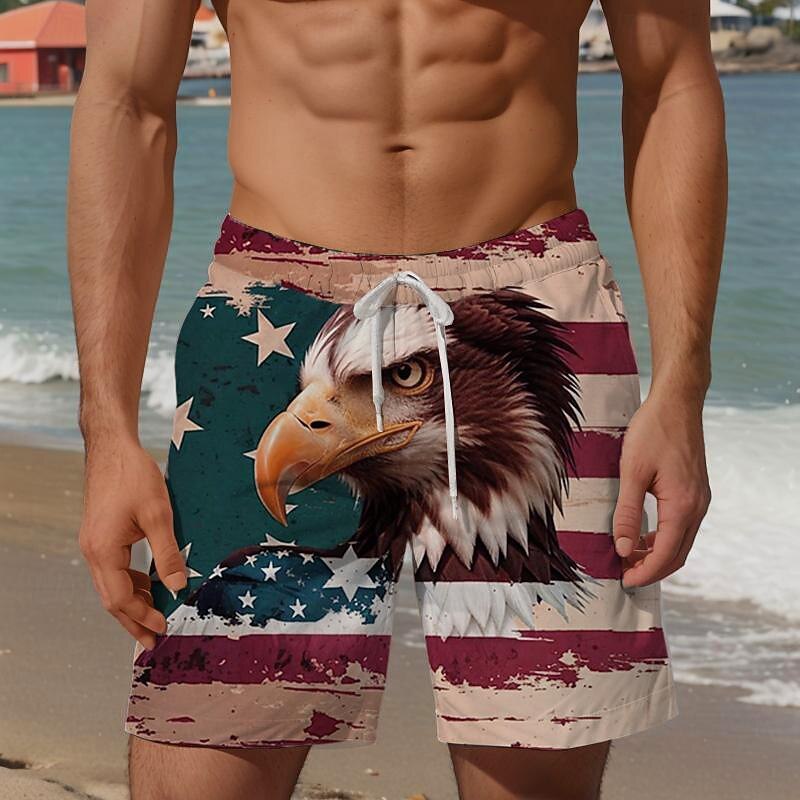 Men's Eagle National Flag Swim Trunks Swim Shorts Board Shorts Mid Waist Vacation Hawaiian Holiday Vacation Holiday Beach Drawstring with Mesh lining Elastic Waist Designer Clothing Apparel4