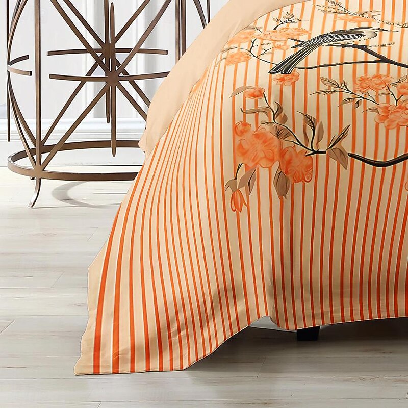 L.T.Home 100% Cotton Sateen Duvet Cover Set Reversible Premium 300 Thread Count Floral Elite Bedding Set Queen King Size 8