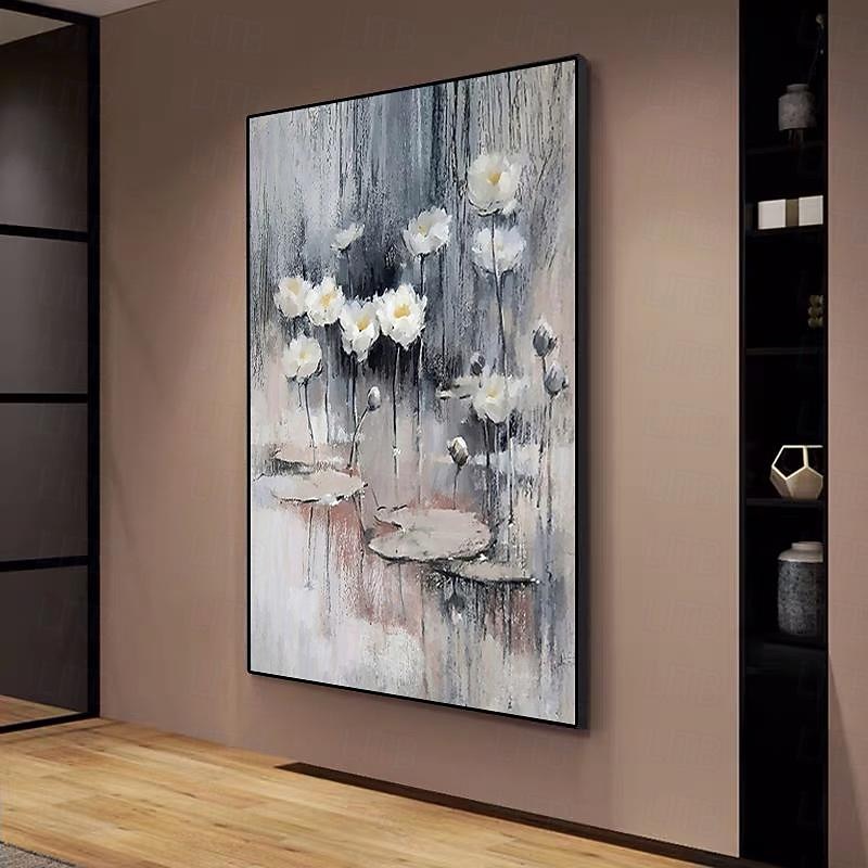 Mintura Handmade Abstract Water Lily Oil Paintings On Canvas Wall Art Decoration Modern Flower Picture For Home Decor Rolled Frameless Unstretched Painting4