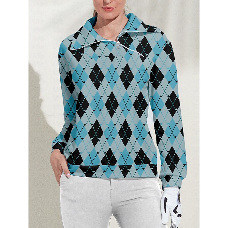 Women's Golf Pullover Sweatshirt White Rose Red Light Blue Long Sleeve Top Plaid Fall Winter Ladies Golf Attire Clothes Outfits Wear Apparel