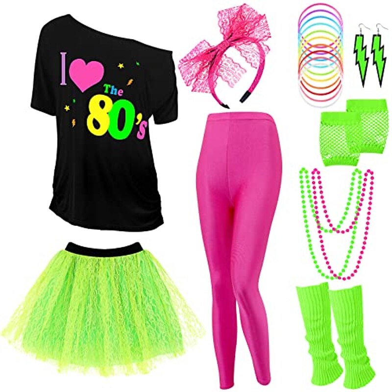 1980s T-shirt Accesories Set Fancy Dress Women's Halloween Carnival Masquerade Party / Evening Pride Parade Pride Month Adults' Skirt Gloves Leg Warmers4