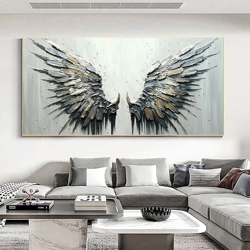 Handmade Original Angel Wing Oil Painting On Canvas Wall Art Decor Abstract Minimalist black Painting for Home Decor With Stretched Frame/Without Inner Frame Painting4