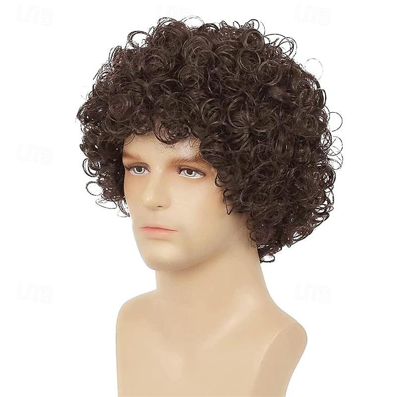 Dai Cloud Short Brown Curly Afro Wigs for Men Fluffy Rocker Synthetic Wigs for Cosplay Costume Wigs Halloween Wigs4