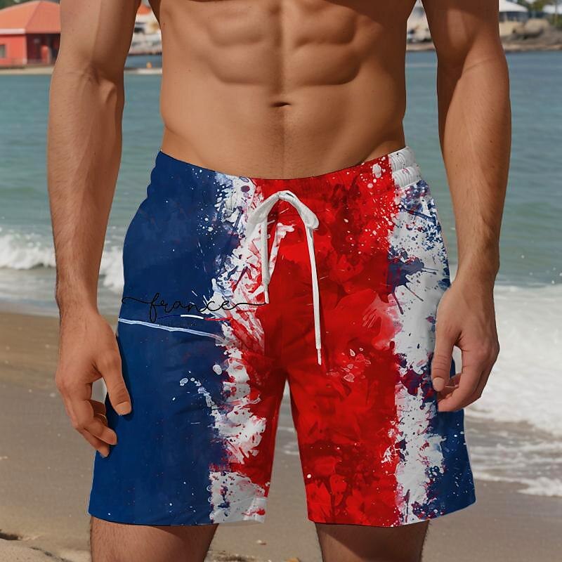 Men's Gradient Colorful National Flag Swim Shorts Board Shorts Swimming Trunks Mid Waist Vacation Hawaiian Holiday Vacation Holiday Beach Drawstring with Mesh lining Elastic Waist Designer Clothing