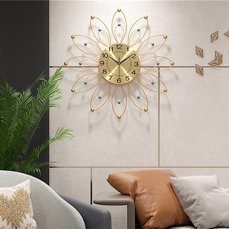 Large Wall Clock Floral Metal Decorative Silent Non-Ticking Big Clocks Modern Home Decorations for Living RoomBedroomDining Room Office3