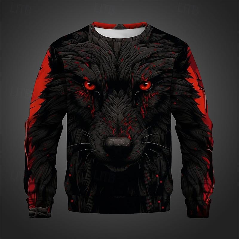 Men's Animal Wolf Sweatshirts Sweatshirt Pullover Long Sleeve Sweatshirt Crew Neck 3D Subculture 3D Print Vacation Holiday Going out 3D Print Spring &  Fall