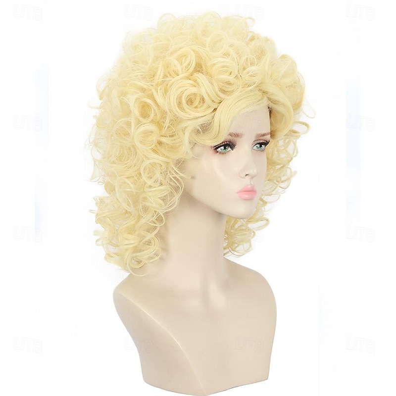 Long Curly Blonde 70s 80s Wig Women Carnival Cosplay Costume Wig Halloween Wigs3