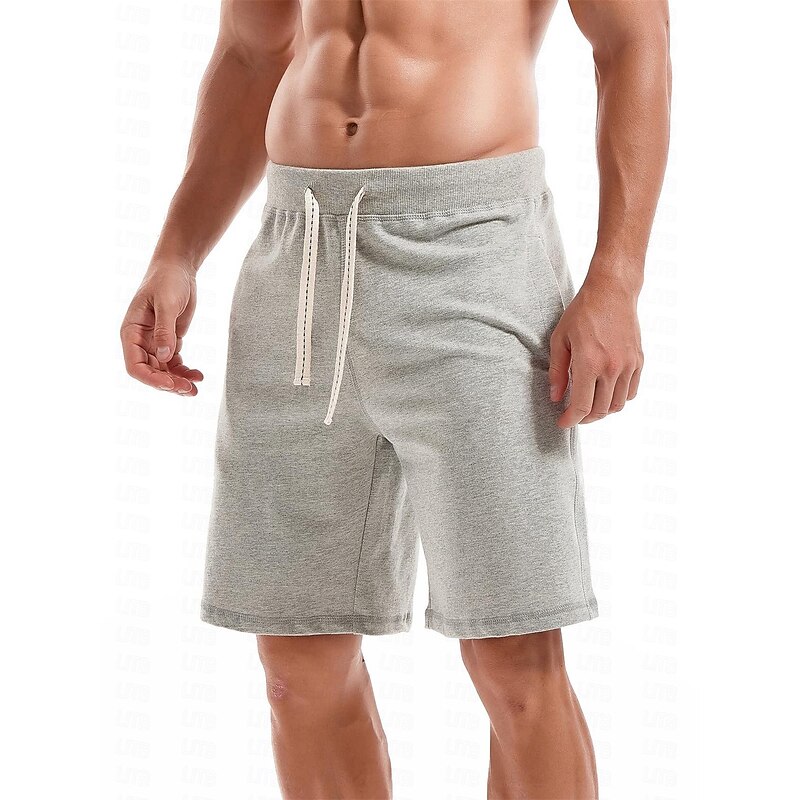 Men's Sweat Shorts Shorts Workout Shorts Casual Shorts Pocket Drawstring Elastic Waist Plain Comfort Breathable Knee Length Casual Daily Holiday Sports Fashion Smoky gray Black Micro-elastic2
