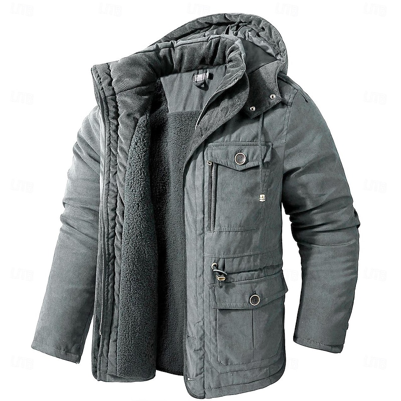 Men's Winter Hooded Jacket Military Jacket Warm Parka Windproof Sherpa Lined Fleece Jacket Windbreaker Thicken Trench Coat Outerwear Lightweight Breathable Climbing Traveling Fishing Skiing Khaki2
