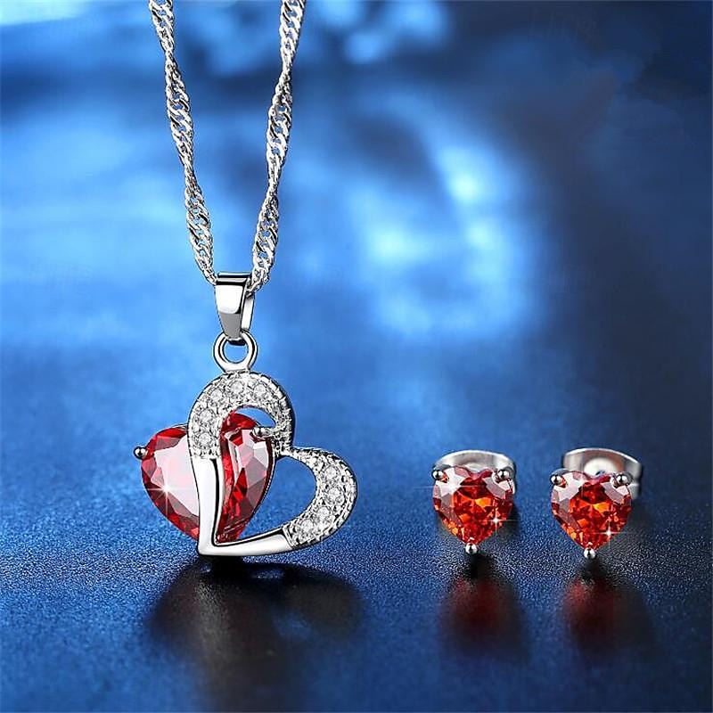 Fashion Bride Jewelry Set New Micro Set Crystal Zircon Heart Necklace Earring Jewelry Set2