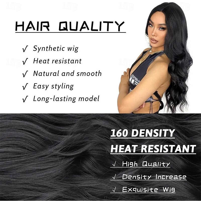 Long Black Wigs for Women 26 Inch Long Curly Wig Natural Looking Synthetic Heat Resistant Fiber Black Wavy Wig for Daily Party Use3