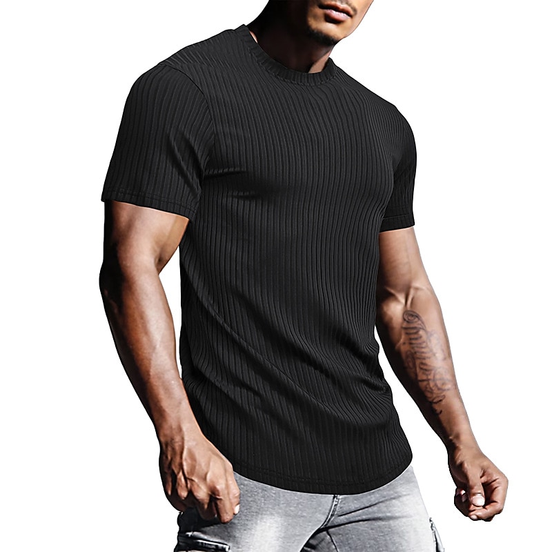 Men's T Shirt Tee Tee Top Short Sleeve Crew Neck Spring & Summer Plain Pit Strip Fashion Designer Basic Knit Vacation Street Going out Black White Wine Top Tee for Men2