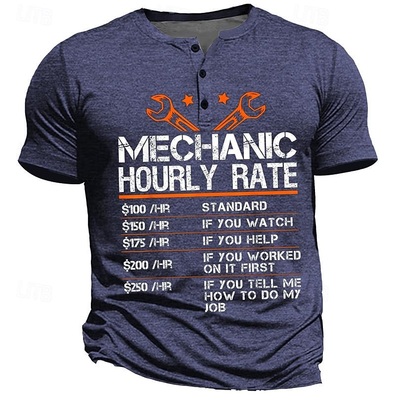 Mechanical Hourly Rate Men's Street Style 3D Printed Henley T Shirt Street Holiday Going out T shirt Blue Army Green Dark Blue Short Sleeve Henley Shirt Spring & Summer4