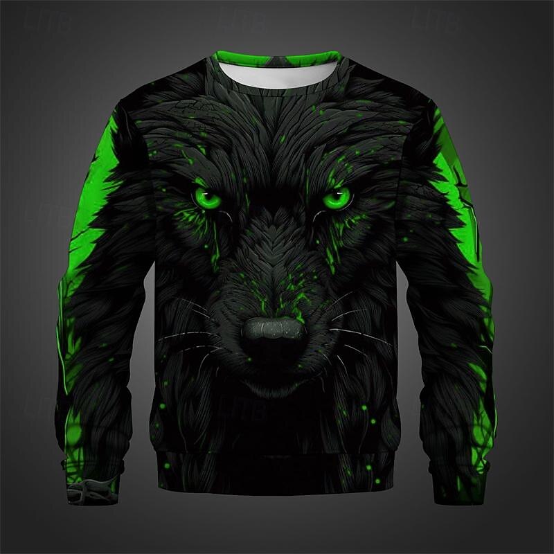 Men's Animal Wolf Sweatshirts Sweatshirt Pullover Long Sleeve Sweatshirt Crew Neck 3D Subculture 3D Print Vacation Holiday Going out 3D Print Spring &  Fall2