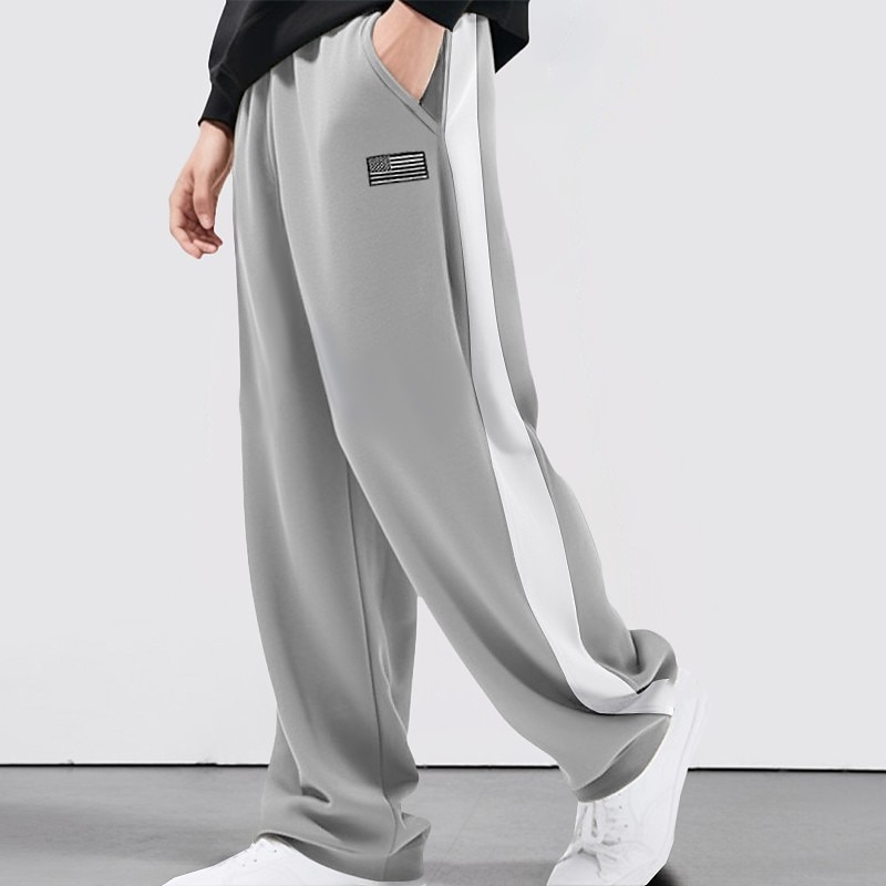 Men's Sweatpants Joggers Trousers Patchwork Drawstring Elastic Waist Color Block National Flag Comfort Breathable Casual Daily Holiday Sports Fashion Black Blue2