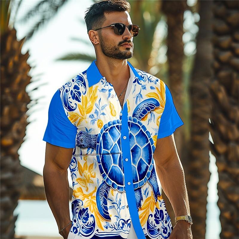Men's Tropical Turtles Shirt Summer Hawaiian Shirt Aloha Shirt Short Sleeve Shirt Turndown Vacation Hawaiian Outdoor Vacation Hawaiian Blue Sky Blue Purple S M L