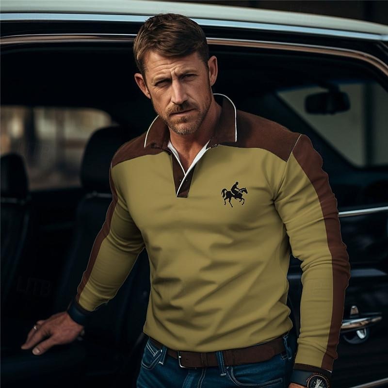 Kentucky Derby Men's Golf Shirt Long Sleeve Polo Shirts Collared Shirts Business Casual WorkWear Formal Wear Festival Wear 3D Print Buttons Fall & Winter White Blue Green3