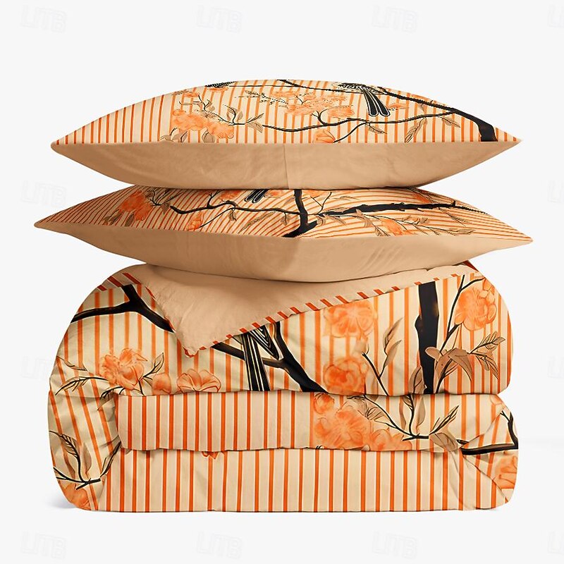 L.T.Home 100% Cotton Sateen Duvet Cover Set Reversible Premium 300 Thread Count Floral Elite Bedding Set Queen King Size 11