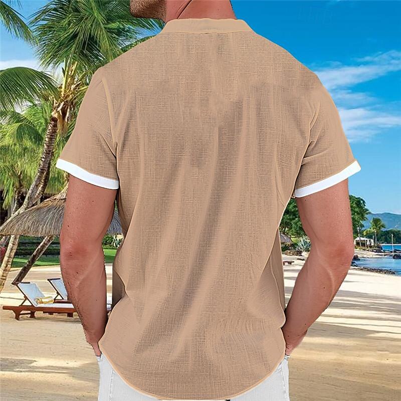 Men's Compass Summer Hawaiian Shirt Aloha Shirt Printed Shirts Short Sleeves Shirt Standing Collar Hawaiian Resort Vacation Daily Wear Beach Pink Blue Khaki S M L2