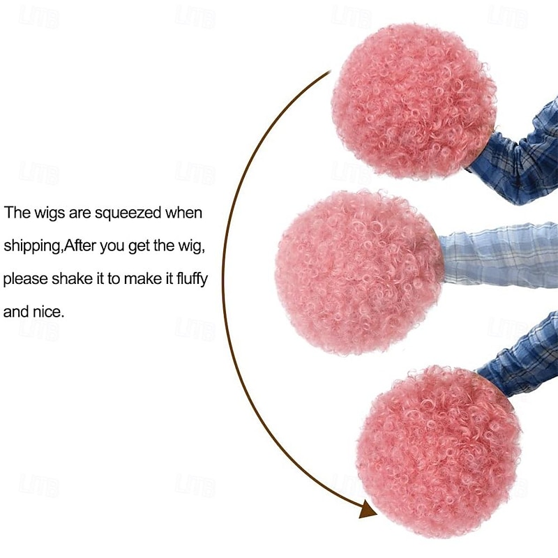 Afro Curly Wigs for Black Women 8 Inch Short Curly Wig with Bangs Heat Resistant Synthetic Pink Wigs for Black Women Natural Looking Afro Kinky Curly Wig for Daily Party Cosplay Use Halloween Wigs3