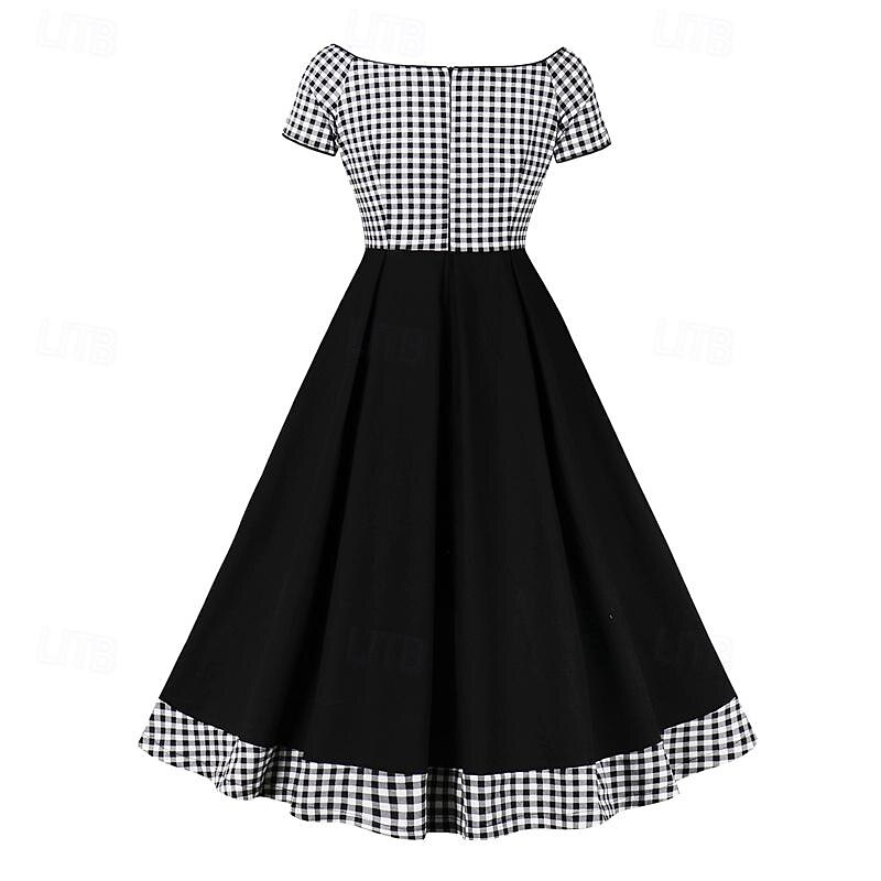 Retro Vintage 1950s Vintage Dress Cocktail Dress Swing Dress Flare Dress Plaid Checkered Checkered Gingham Fancy Dress Women's Masquerade Party / Evening Bachelorette Party Adults' Dress Homecoming4