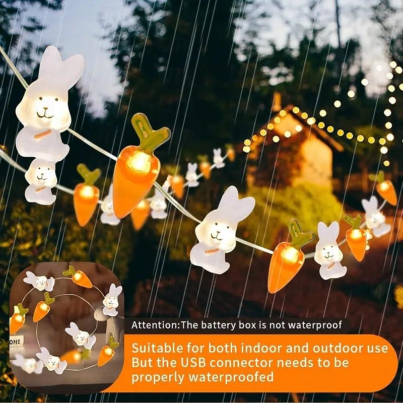 Easter Decor Lights 2m 20LEDs Rabbit Radish Copper Wire LED Fairy String Lights Battery Powered for Easter Home Garden Decoration Garland Lights4