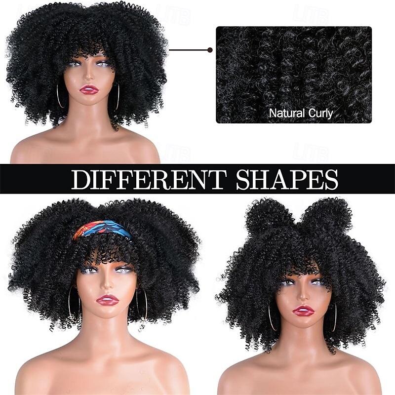 Afro Kinky Curly Wig with Bangs 12 Inches Synthetic Full Wigs Heat Resistant Short Kinky Curly Wigs for Daily Party Halloween Wigs4