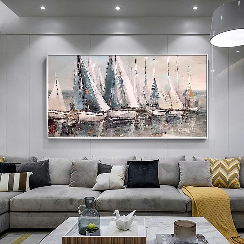 Handmade Abstract Large Sailboat Oil Painting on Canvas Hand painted Texture Acrylic Ocean Seascape Painting Nautical Art painting for Living Room Home Wall Decor3