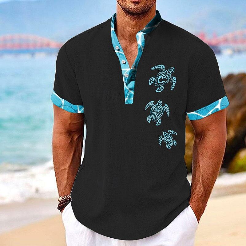 Men's Tropical Turtle Summer Shirt Casual Shirt Summer Hawaiian Shirt Short Sleeve Shirt Stand Collar Hawaiian Resort Vacation Holiday Going out Light Blue Black White S M L3