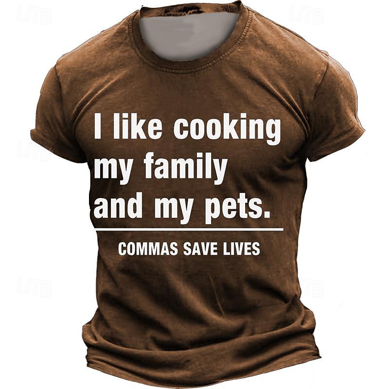Men's I like Cooking My Family and My Pets T Shirt Short Sleeve T shirt 3D Print Crew Neck Shirt Daily Designer Street Style Sports Outdoor Holiday Going out Black Brown Dark Blue Spring & Summer3